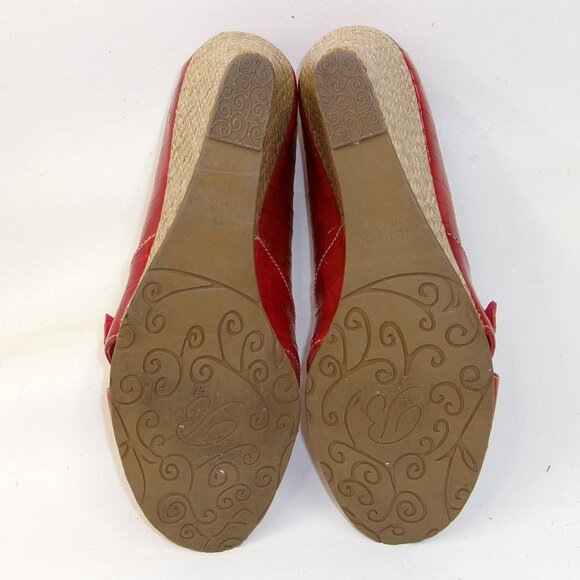 Brighton Riva Red Crocodile Embossed Leather Espadrille Wedge Heels 8.5 - Picture 6 of 6